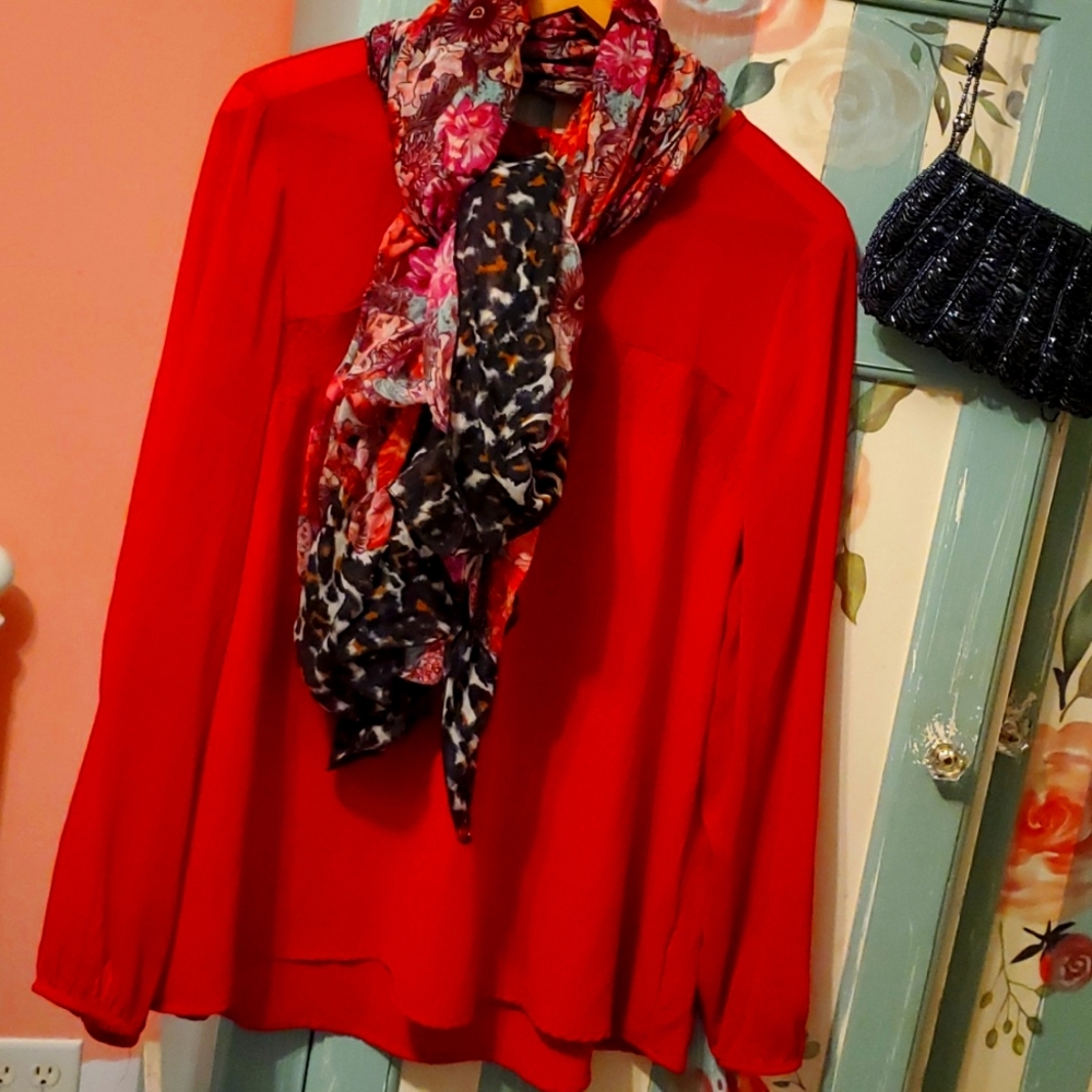 Red chiffon and lace long sleeve blouse apt 9 xl